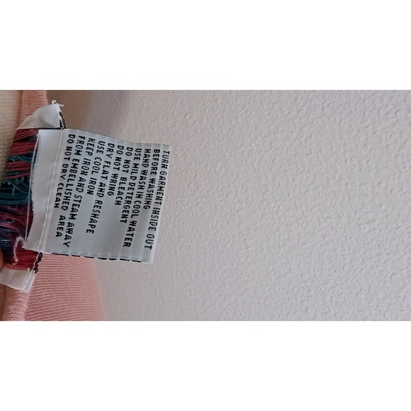 Vintage Lacy Afternoon Pink beaded Embroidered Floral Fringe Top Women's large - Picture 9 of 11